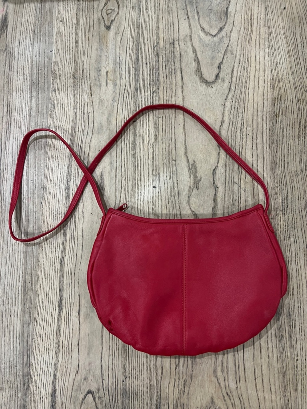 Vintage Red Crescent Leather Crossbody Bag